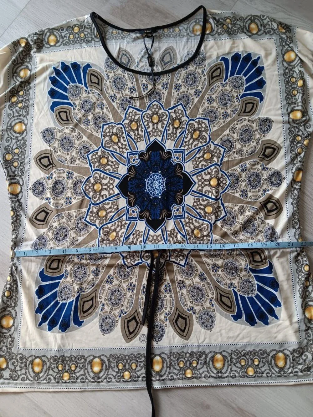 Milano Scoop-Neck Short-Sleeve Top Cover-Up Drawstring Tunic Blue White Large
